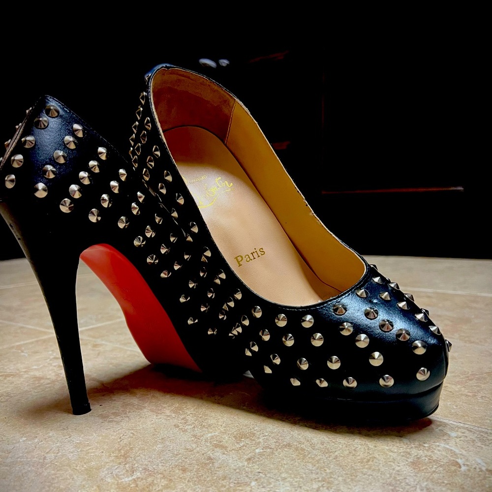 Christian Louboutin Black Leather Platform Heels W/ Spikes
